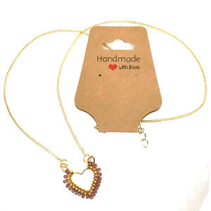 Handmade Tiny Heart Gold Tone with Seed Beads & Crystals Minimalist For Her